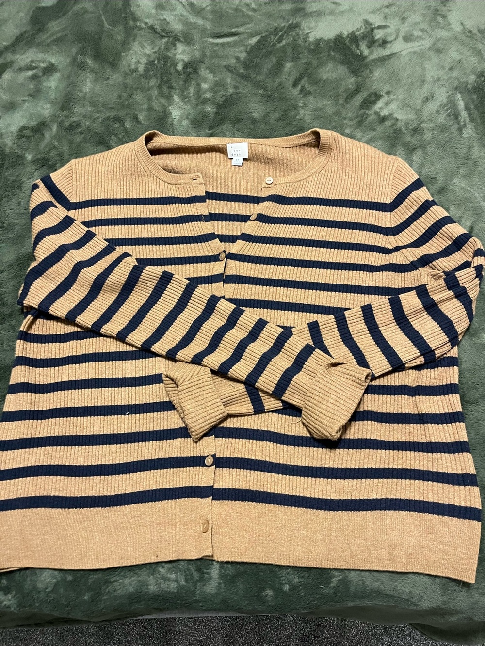a new day Striped Crewneck Cardigan - Tan & Navy